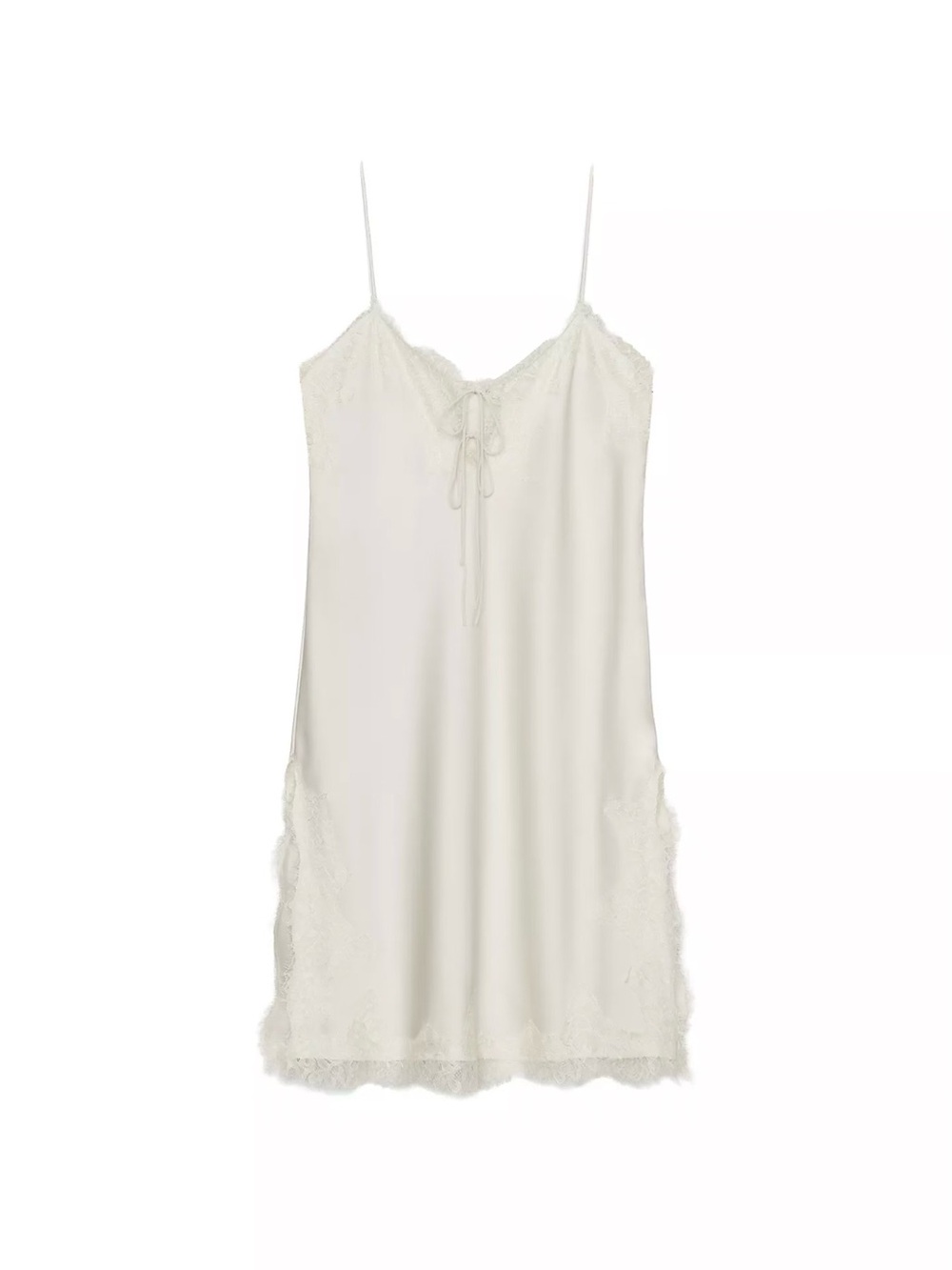 Zara Cream Lace-Trim Slip with Tie Front